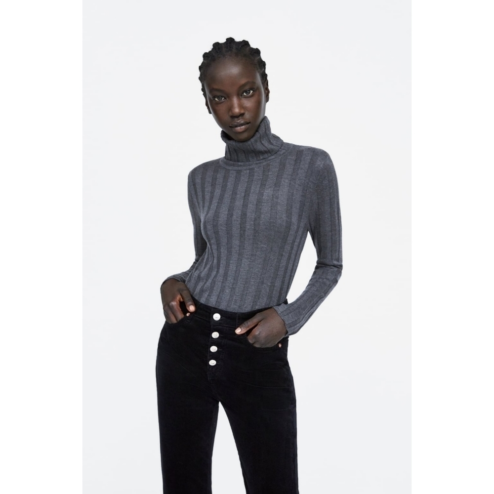 ZARA // classic-chic semi-sheer rib knit long sleeved turtle neck sweater top